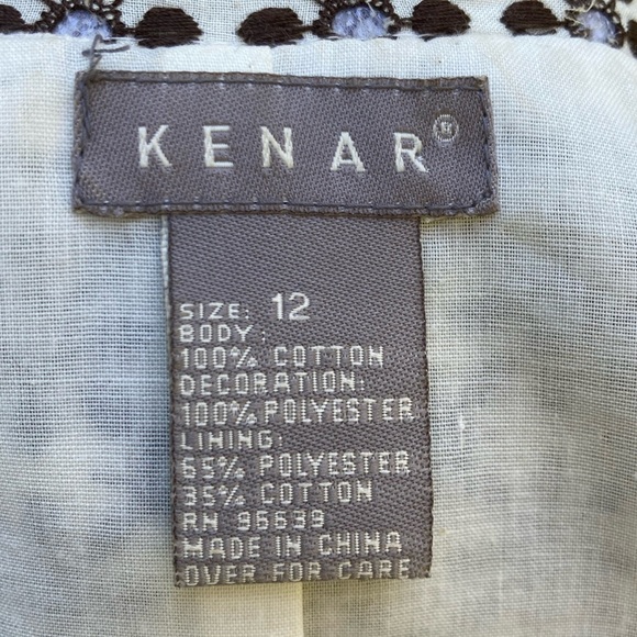 Kenar Embroidered Eyelet Brown & Cream Tailored Blazer Jacket sz 12 - Picture 6 of 12